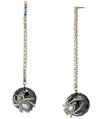 Betsey Johnson Spider Disco Ball Rhinestone Linear Earrings
