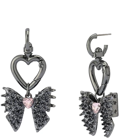 Betsey Johnson Spiky Bow & Heart Huggie Hoop Drop Earrings