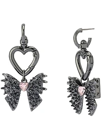 Betsey Johnson Spiky Bow & Heart Huggie Hoop Drop Earrings