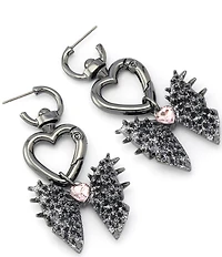 Betsey Johnson Spiky Bow & Heart Huggie Hoop Drop Earrings