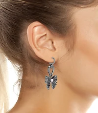 Betsey Johnson Spiky Bow & Heart Huggie Hoop Drop Earrings