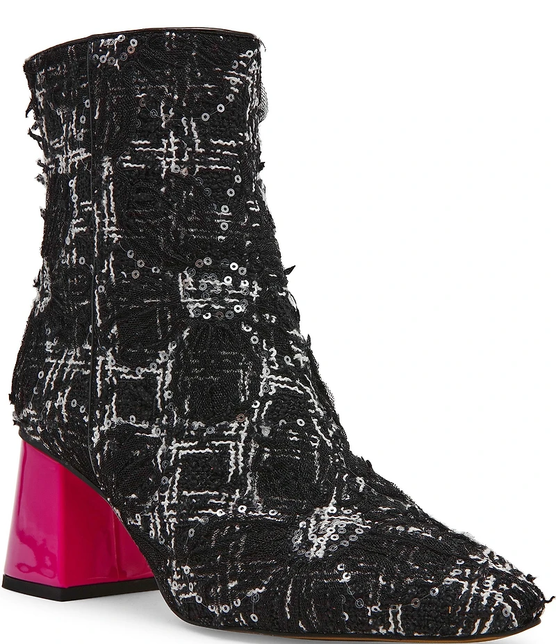 Betsey Johnson Stevie Boucle Sequin Embellished Block Heel Booties