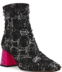 Betsey Johnson Stevie Boucle Sequin Embellished Block Heel Booties
