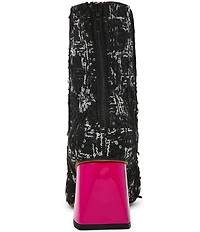 Betsey Johnson Stevie Boucle Sequin Embellished Block Heel Booties
