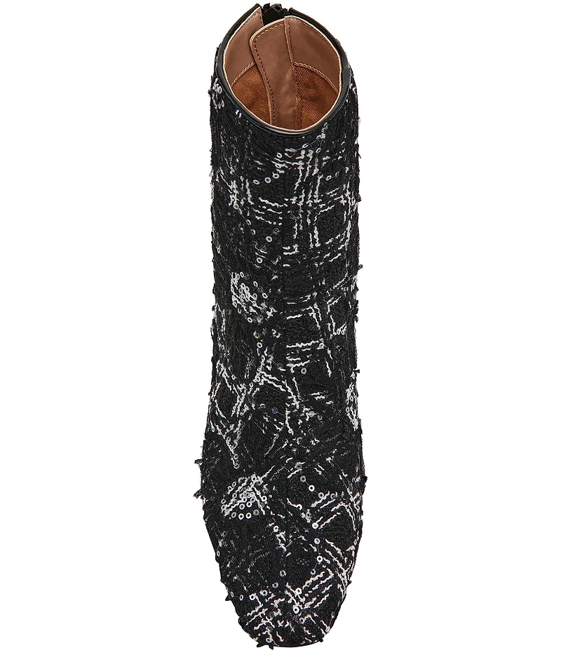 Betsey Johnson Stevie Boucle Sequin Embellished Block Heel Booties