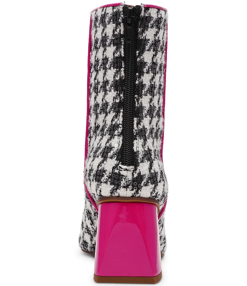 Betsey Johnson Stevie Houndstooth Embellished Block Heel Booties
