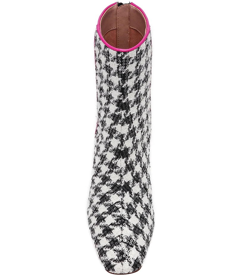 Betsey Johnson Stevie Houndstooth Embellished Block Heel Booties
