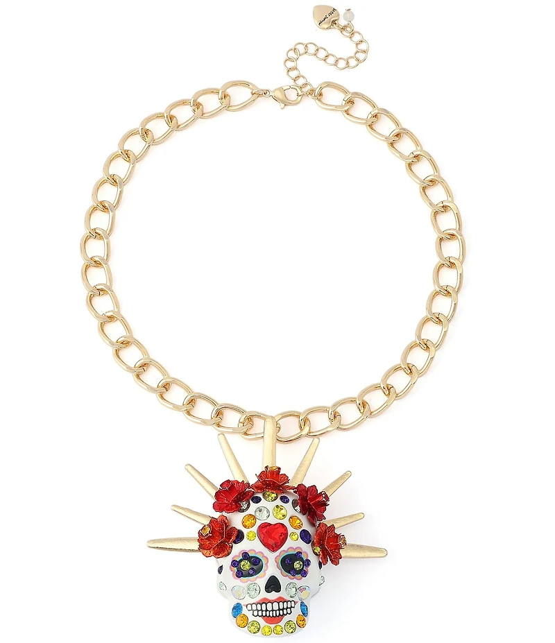 Betsey Johnson Sugar Skull Bride Statement Short Pendant Necklace
