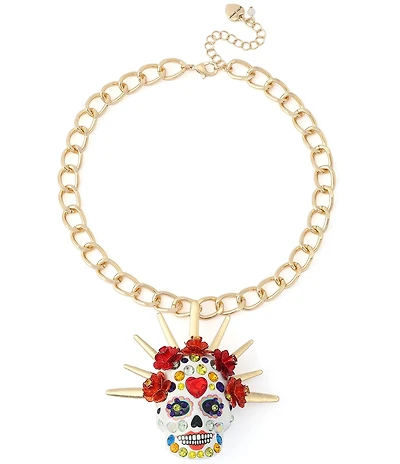 Betsey Johnson Sugar Skull Bride Statement Short Pendant Necklace