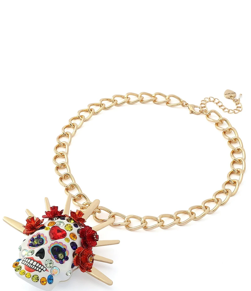 Betsey Johnson Sugar Skull Bride Statement Short Pendant Necklace