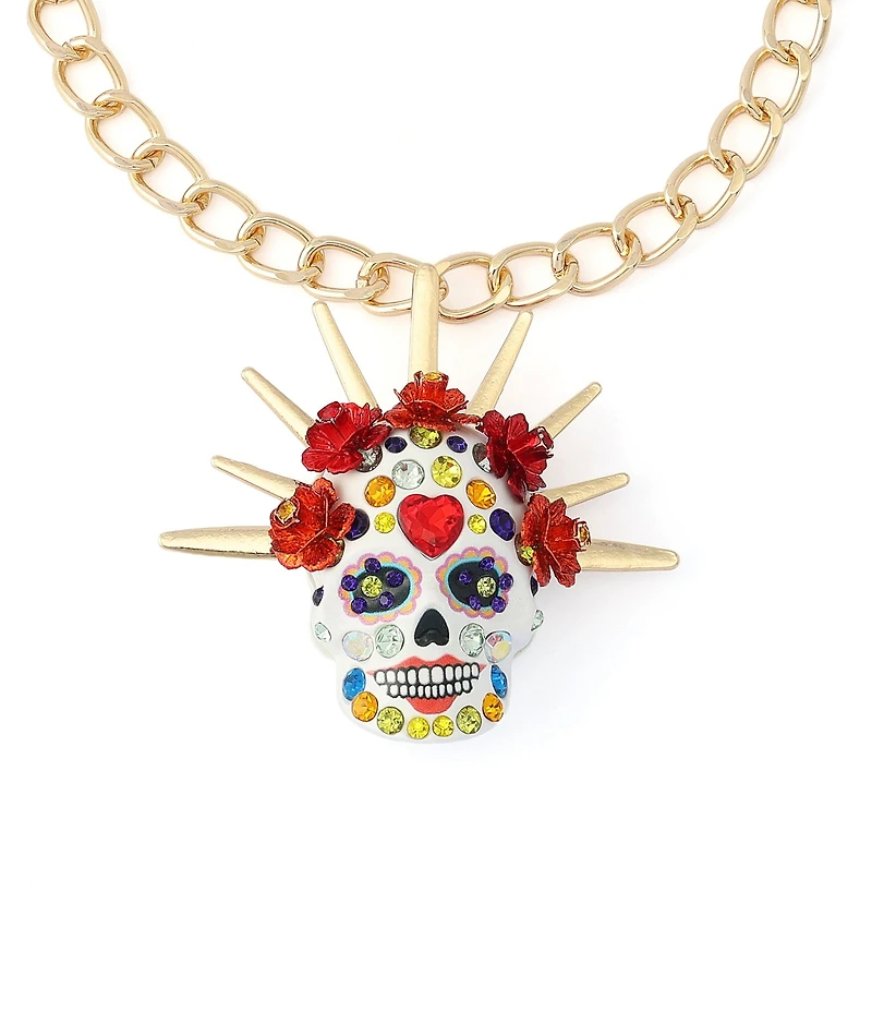 Betsey Johnson Sugar Skull Bride Statement Short Pendant Necklace