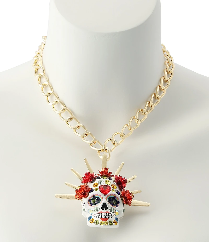 Betsey Johnson Sugar Skull Bride Statement Short Pendant Necklace