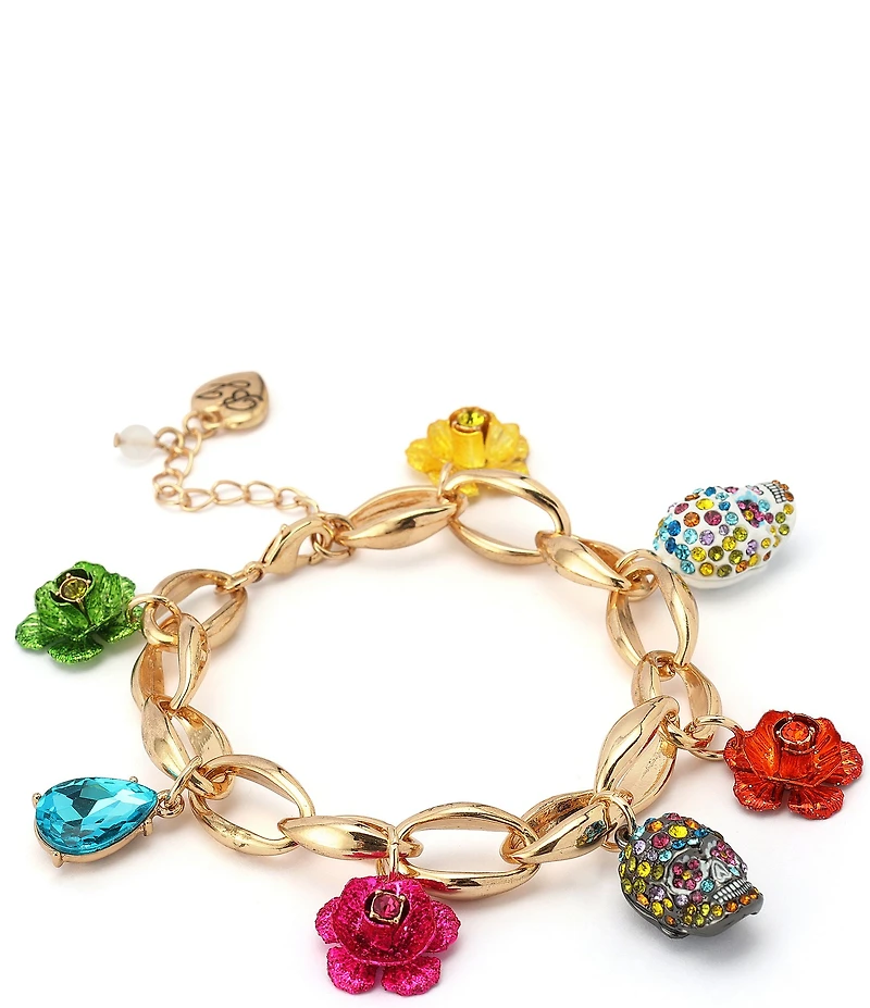 Betsey Johnson Sugar Skull Charm Line Bracelet