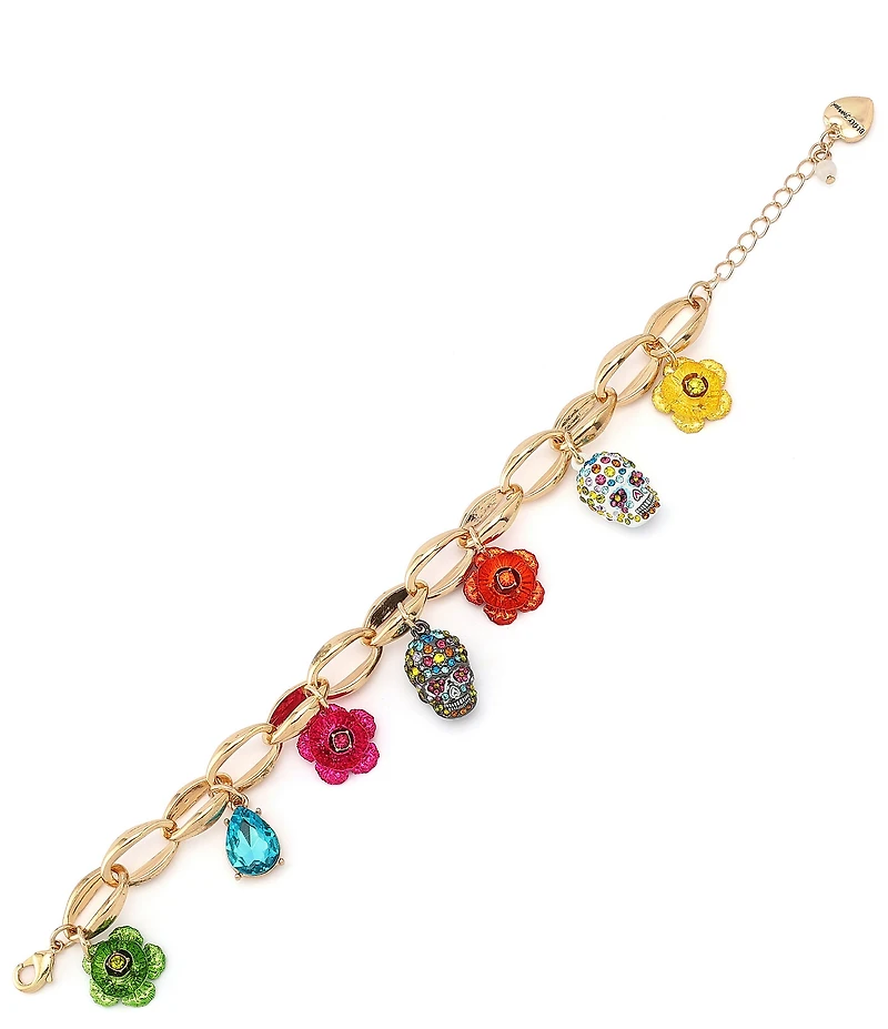 Betsey Johnson Sugar Skull Charm Line Bracelet