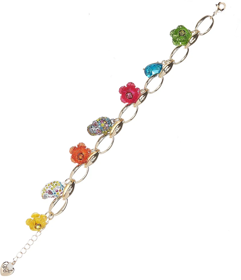 Betsey Johnson Sugar Skull Charm Line Bracelet