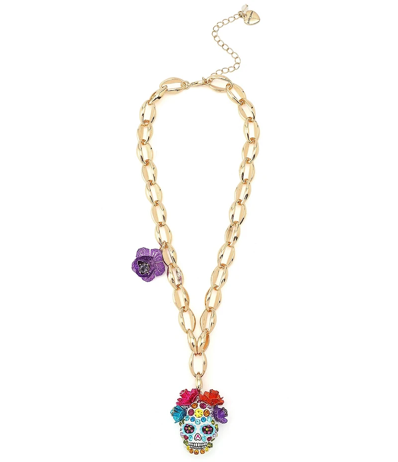 Betsey Johnson Sugar Skull Short Pendant Necklace