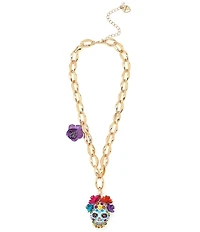 Betsey Johnson Sugar Skull Short Pendant Necklace