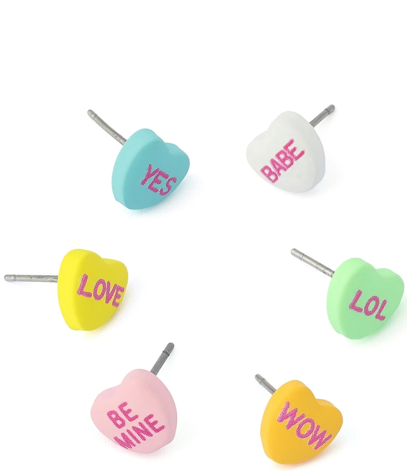 Betsey Johnson Sweetheart 6 Single Stud Earring Set