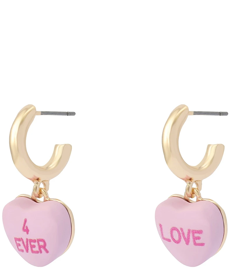 Betsey Johnson Sweetheart Charm Huggie Drop Earrings