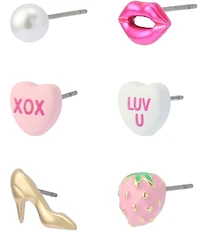Betsey Johnson Sweetheart Lips 6-Single Stud Earring Set