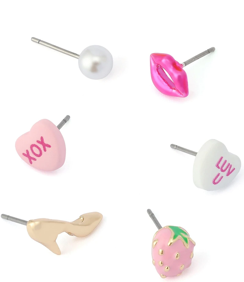 Betsey Johnson Sweetheart Lips 6-Single Stud Earring Set
