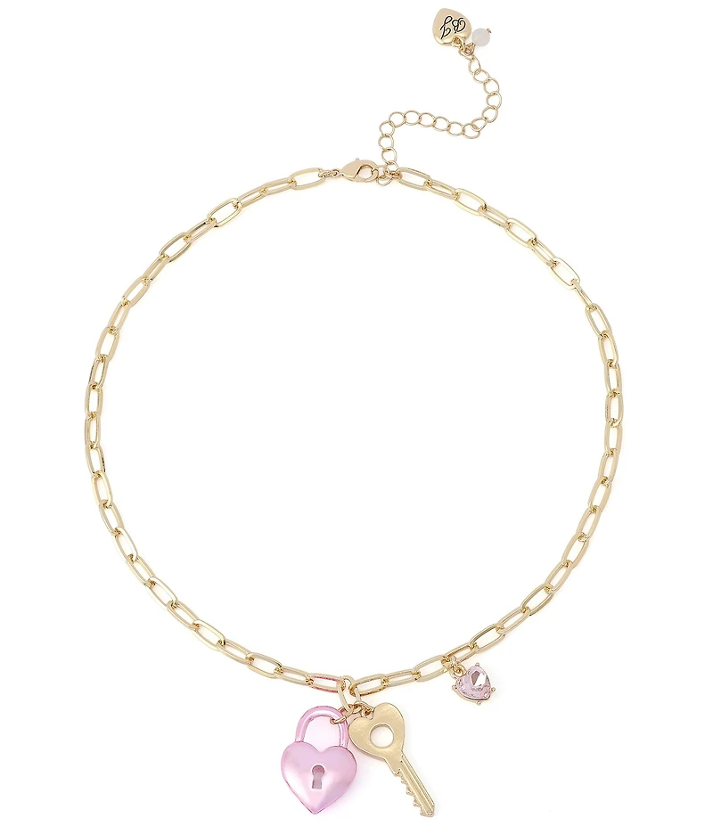 Betsey Johnson Sweetheart Lock & Key Short Pendant Necklace