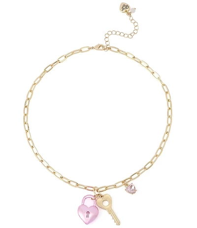 Betsey Johnson Sweetheart Lock & Key Short Pendant Necklace
