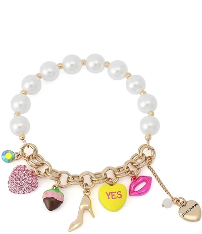 Betsey Johnson Sweetheart Pearl Charm Stretch Bracelet