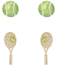 Betsey Johnson Tennis Racquet & Ball Duo Stud Earring Set
