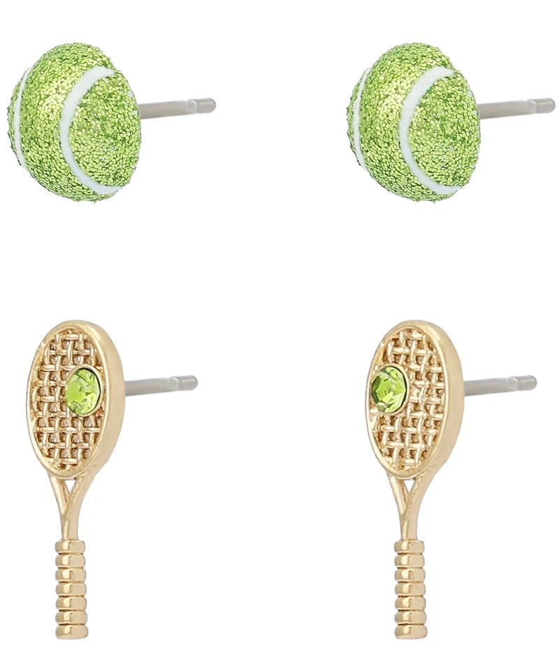 Betsey Johnson Tennis Racquet & Ball Duo Stud Earring Set