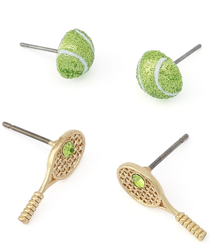 Betsey Johnson Tennis Racquet & Ball Duo Stud Earring Set