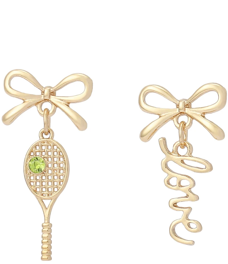 Betsey Johnson Tennis Racquet Love Mismatch Bow Drop Earrings