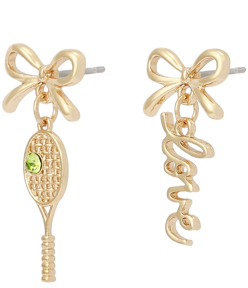 Betsey Johnson Tennis Racquet Love Mismatch Bow Drop Earrings