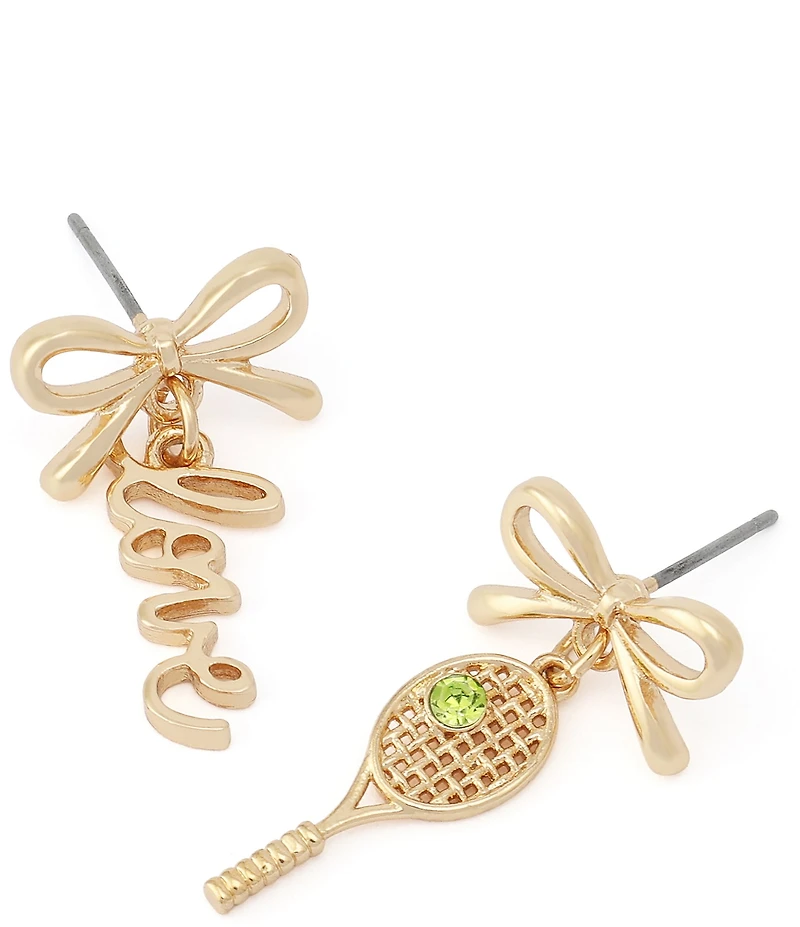 Betsey Johnson Tennis Racquet Love Mismatch Bow Drop Earrings