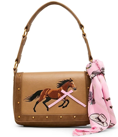 Betsey Johnson The Mane Event Embroidered Horse And Scarf Studded Shoulder Bag