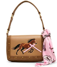Betsey Johnson The Mane Event Embroidered Horse And Scarf Studded Shoulder Bag