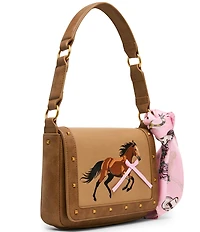 Betsey Johnson The Mane Event Embroidered Horse And Scarf Studded Shoulder Bag