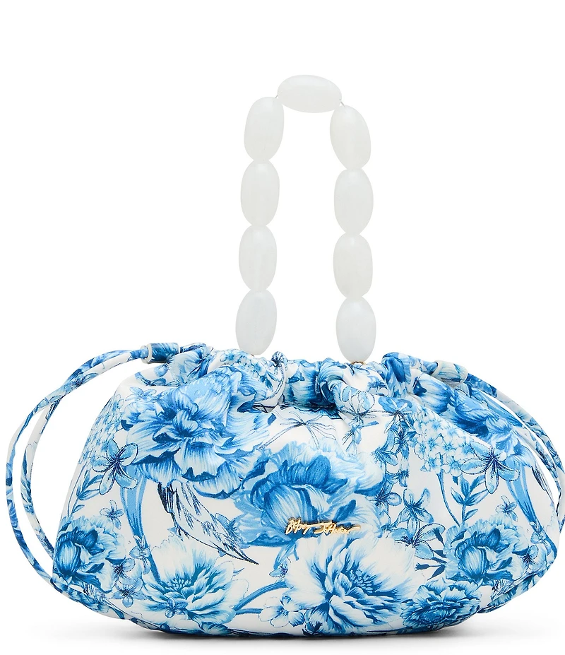 Betsey Johnson Toile Beaded Handle Drawstring Pouch Shoulder Bag
