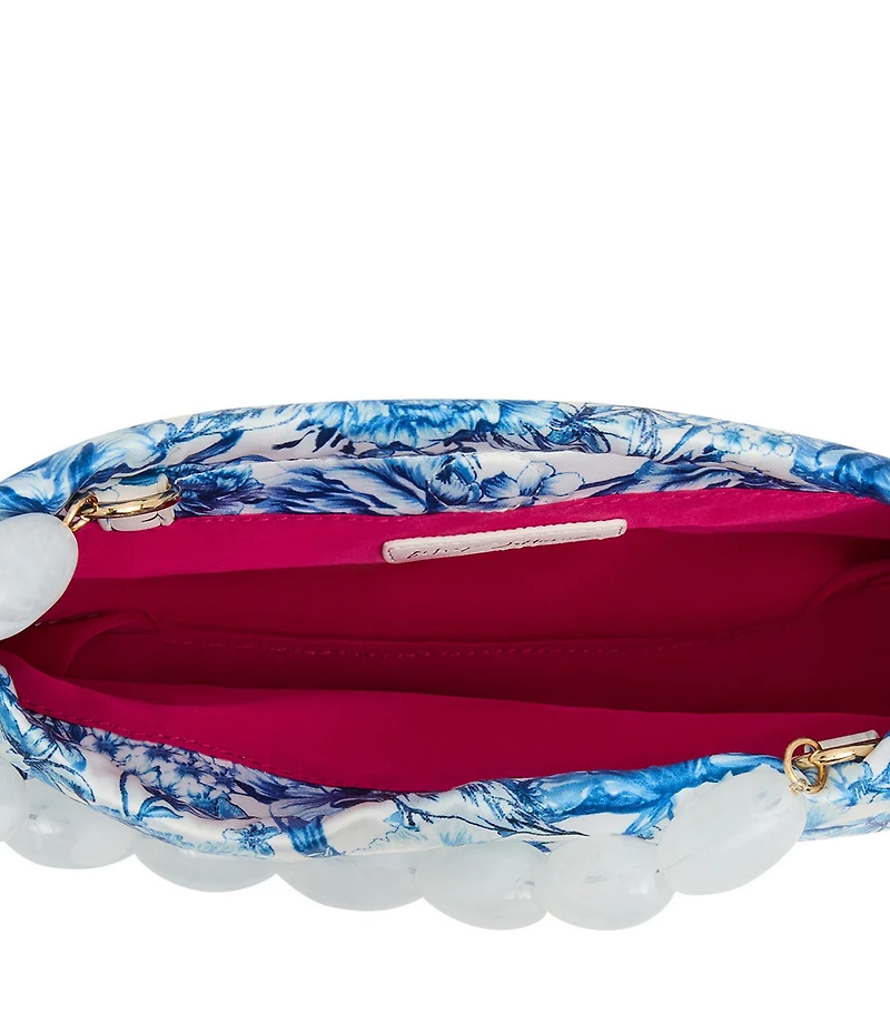 Betsey Johnson Toile Beaded Handle Drawstring Pouch Shoulder Bag