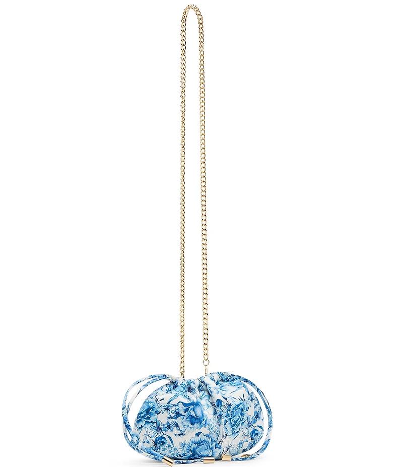 Betsey Johnson Toile Beaded Handle Drawstring Pouch Shoulder Bag