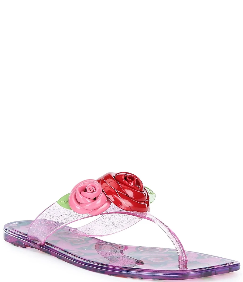 Betsey Johnson Trenten Rose Glitter Jelly Thong Sandals