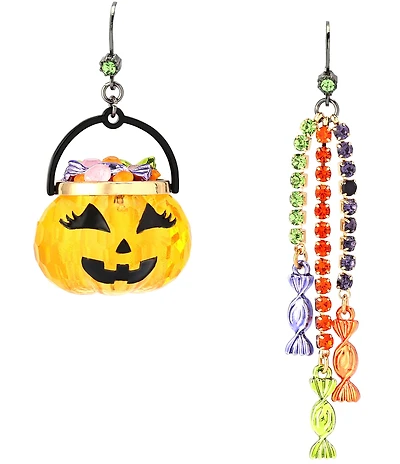 Betsey Johnson Trick Or Treat Pumpkin & Candy Mismatch Drop Earrings