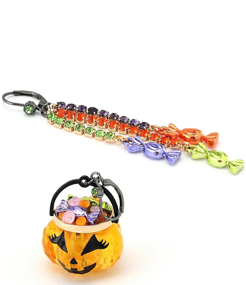 Betsey Johnson Trick Or Treat Pumpkin & Candy Mismatch Drop Earrings