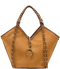 Betsey Johnson Tulip Suede Horseshoe Charm Studded Fringe Tote Bag