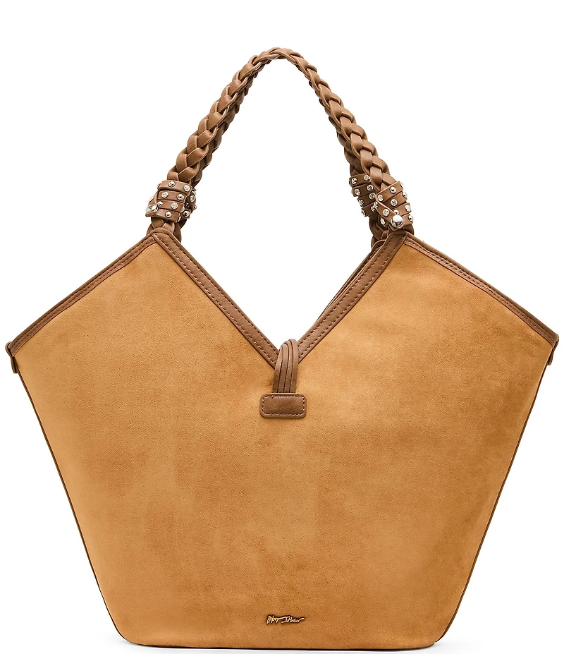 Betsey Johnson Tulip Suede Horseshoe Charm Studded Fringe Tote Bag