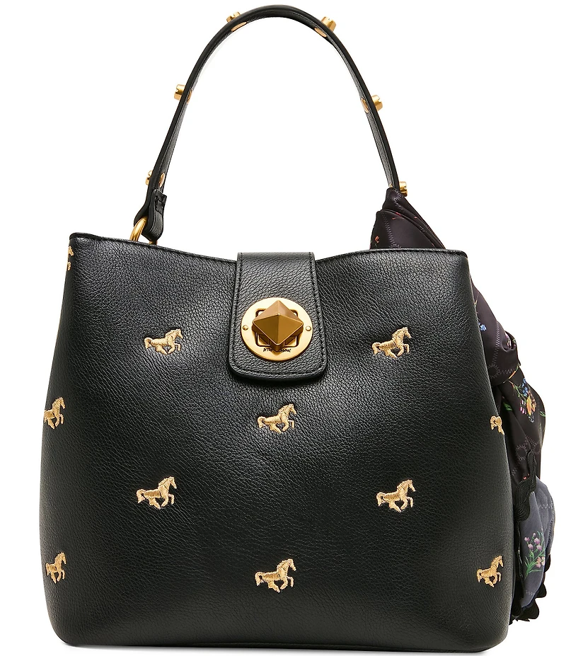 Betsey Johnson Unbridaled Horse Embroidered Turnlock Bucket Bag