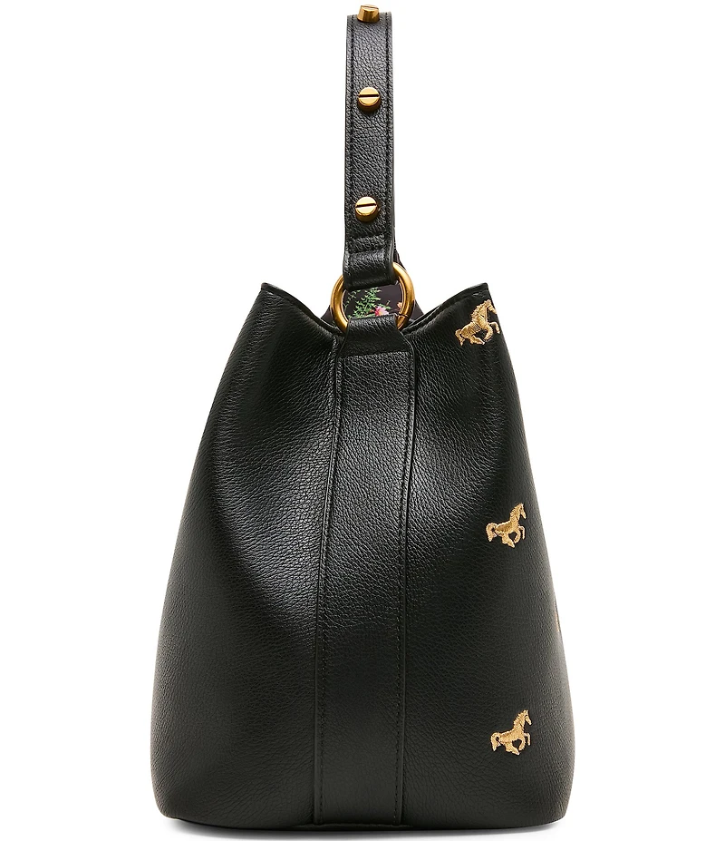 Betsey Johnson Unbridaled Horse Embroidered Turnlock Bucket Bag
