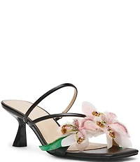 Betsey Johnson Wells Beaded Floral Kitten Heel Dress Slide Sandals