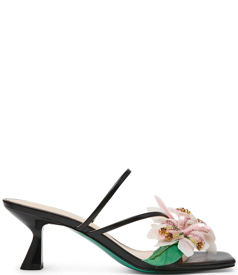 Betsey Johnson Wells Beaded Floral Kitten Heel Dress Slide Sandals