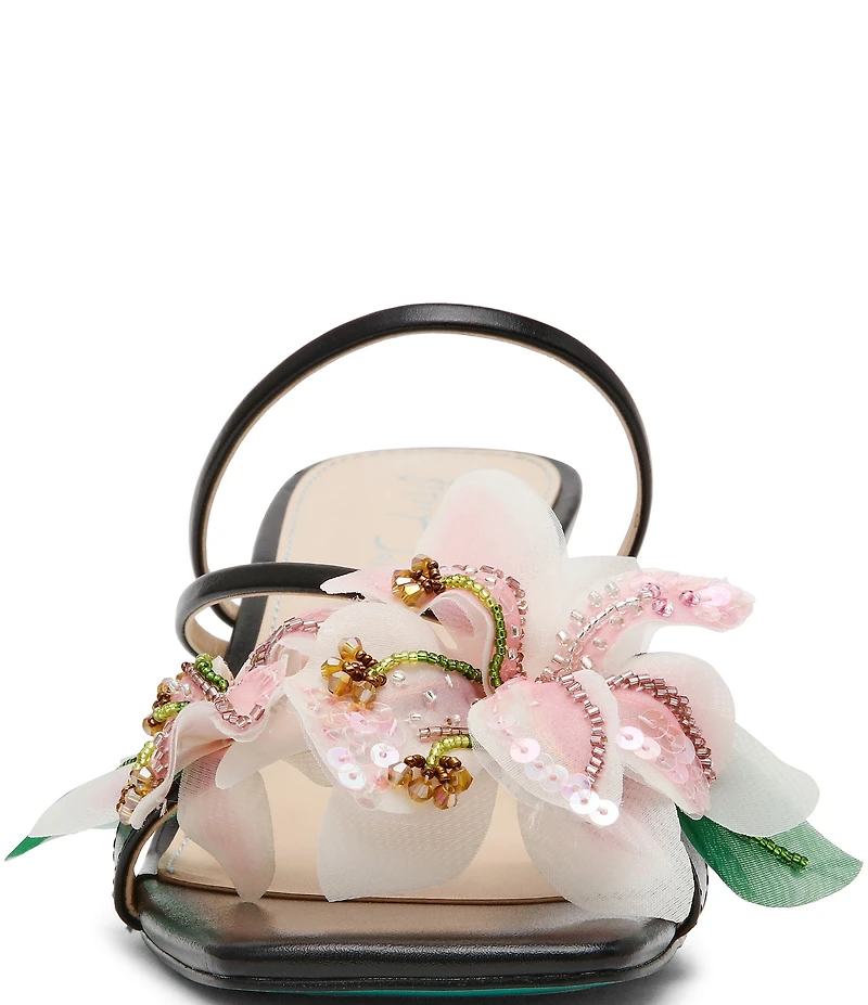 Betsey Johnson Wells Beaded Floral Kitten Heel Dress Slide Sandals